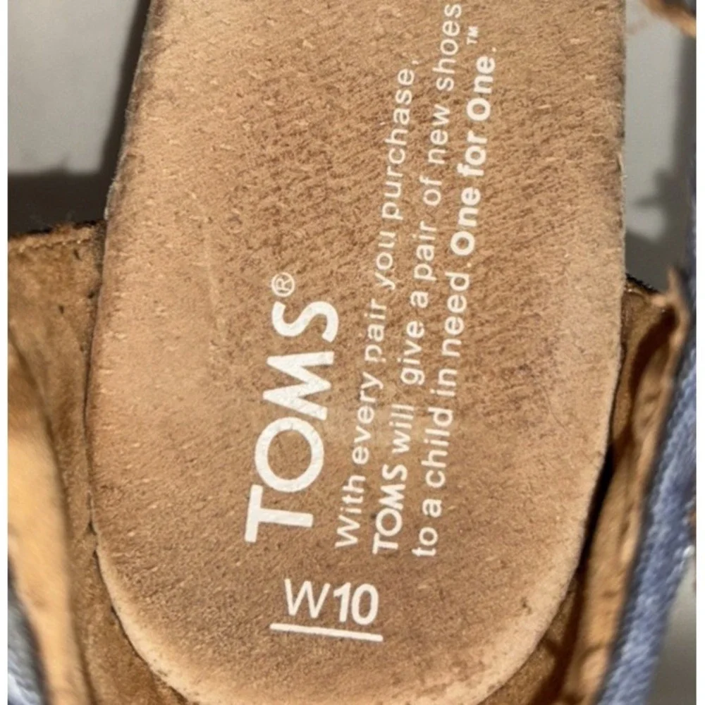 TOMS Sienna Cork Wedge Sandal Women Size 10 Blue Denim Strappy Open Toe Buckle